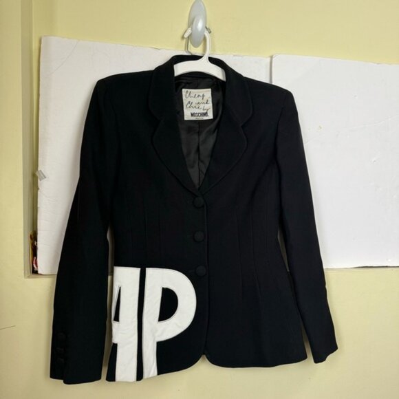 Moschino Cheap Chic Vintage 90s Appliqués CHEAP 3 Button Fitted Blazer Jacket 10 - Picture 4 of 15